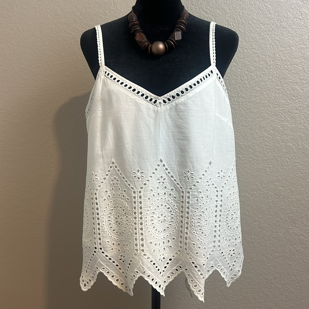 French Connection White Eyelet Tank Top